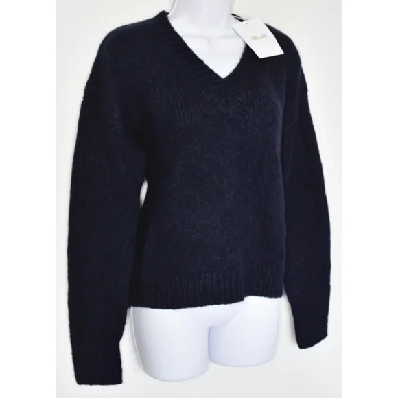 DIANE VON FURSTENBERG NWT CARMELLA V-NECK ALPACA/MERINO WOOL NAVY SWEATER.SIZE S - Picture 3 of 9